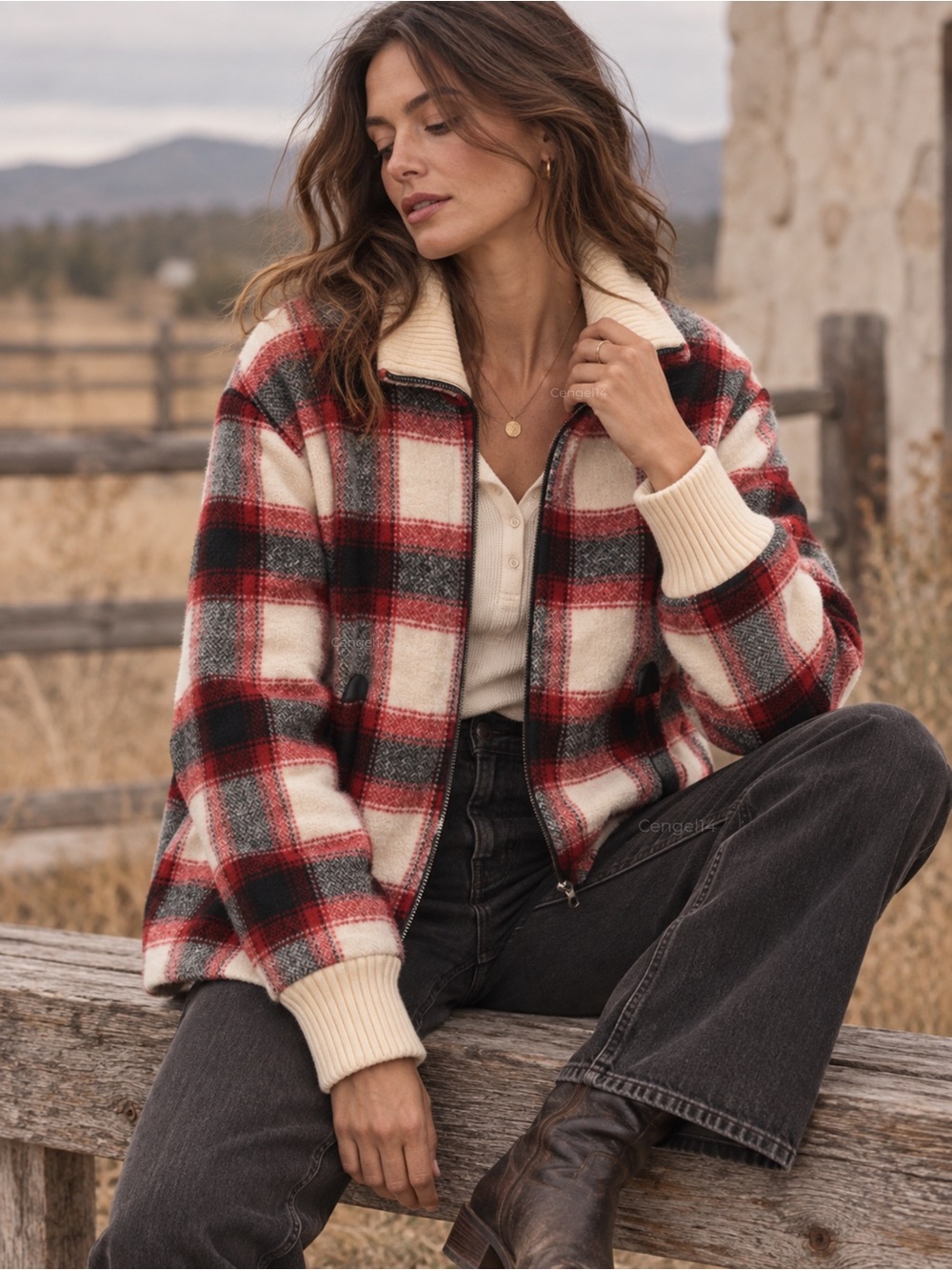 Lucky Brand Plaid Wool Zip Jacket Red Multi Women’s L NWOT